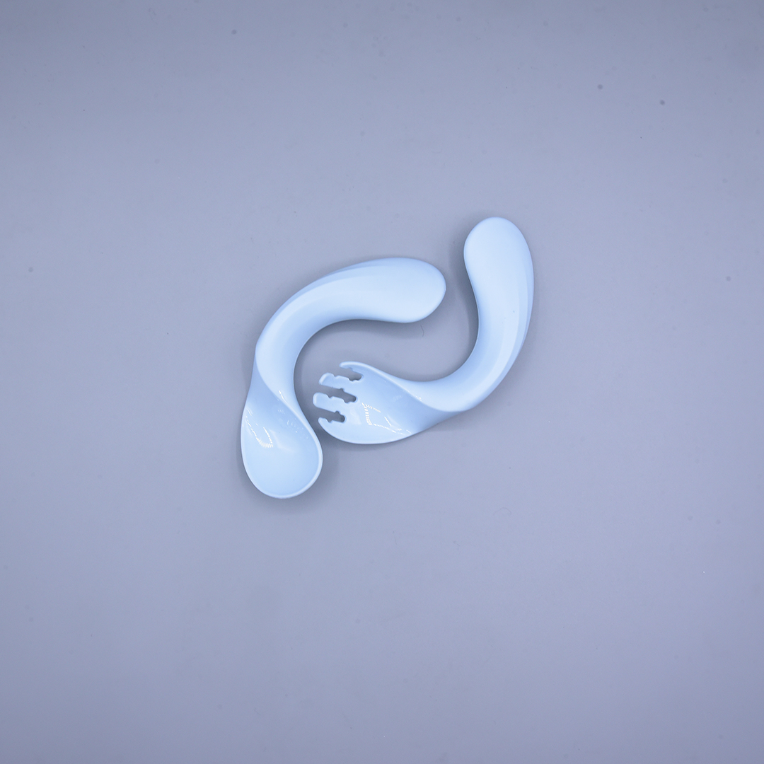 Blue Curved Spoon & Fork Set with Case